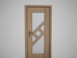 黄色原木斜线装饰玻璃木门C4D模型下载 Door model