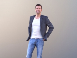 三维扫描写实人物穿西装牛仔裤站立的国外男人