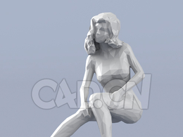 低面多边形卡通人物坐地上伸腿的性感女人模型