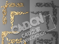 C4D欧式浮雕花构件装饰花件浮雕构件挂件套口雕花立体雕花外墙雕花模型 Rosette