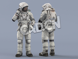 右手检查头盔接收设备的白色太空服大胡子男性宇宙航天员Idle Radio