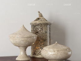 摆件装饰品c4d镂空蜡烛灯大理石花瓶模型下载