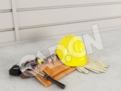 C4D工地安全帽锤子手套工具模型