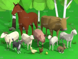 12个家畜低面多边形C4D模型Domestic animals rigged pack VR / AR / low-poly 3dmodel