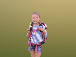 三维扫描写实人物背旅行包出行的国外小女孩
