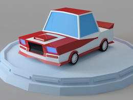 低面多边形卡通汽车展台C4D模型 Low Poly Racing Car