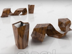 带有配套垃圾桶的艺术风格休闲椅C4D模型