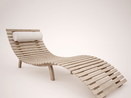 实木躺椅C4D模型 Solid wood reclining chair