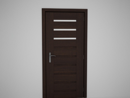 三条玻璃线装饰深棕色原木门C4D模型下载 Door model