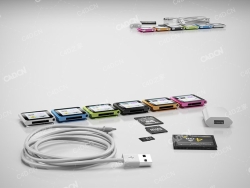iPod nano存储卡和充电器数据线 3d models of iPod nano, memory cards and charger