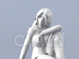 低面多边形卡通人物坐地上的女人模型