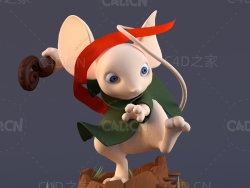 树桩上拿拐杖的老鼠卡通角色C4D模型Tiny