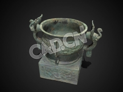 C4D中国古代青铜器双耳象容器模型 Gui Food Vessel, 11th Century BCE