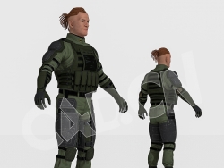 梳小辫子穿防弹衣的国外通讯兵士兵CS游戏人物C4D绑定模型CS_Mike