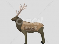 C4D低聚卡通麋鹿动物模型下载
