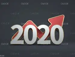 C4D OC立体字工程 2020年业绩提升红箭头向上创意工程