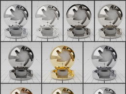10个C4D OCTANE金属材质球黄金铂金汞铁铜银黄铜铝铅钛