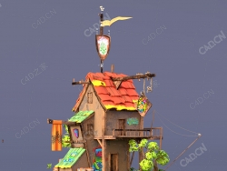 卡通房子树木店铺酒家房子建筑C4D模型Stylized House Tree