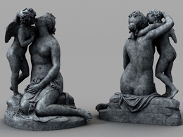 长翅膀的小天使与母亲相吻雕塑C4D模型The sculptures of the little angels