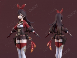 原神游戏卡通动漫角色少女安柏侦察骑士C4D模型Amber