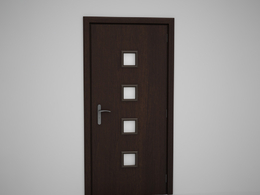 四块玻璃办公室深棕色门C4D模型下载 Door model