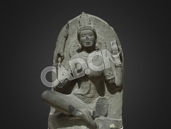 C4D损毁的坐佛石像模型 Yogini with a Jar, early 10th century