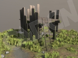 C4D木板塔建的平台低面游戏场景模型