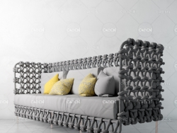 网格沙发藤艺编织沙发C4D模型 Mesh sofa