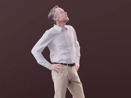 三维扫描写实人物双手叉腰抬头观看的外国男人