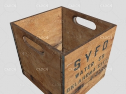 破旧的方型旧木箱C4D模型 Old wooden box