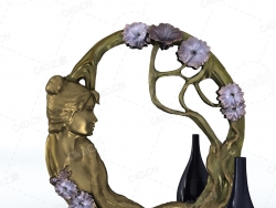 女性花剁树根铜镜C4D模型