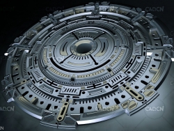 C4D OCTANE科幻机械圆盘机器核心机械装置圆形科技造型模型