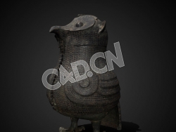 C4D中国古代青铜器猫头鹰酒樽模型 Owl 'Zun' wine vessel, 13th 12th century BCE