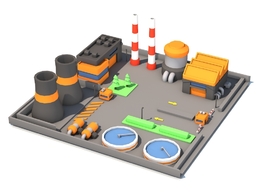 低面多边形卡通化工厂 核电站C4D模型 Nuclear Power Plant