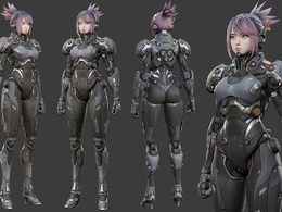 背长刀的现代科幻女性机器人3D模型 Flycat – Robot Girl