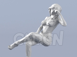 低面多边形卡通人物单手扶头坐着的女性模型