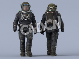 走路的深蓝色宇航服年轻男性太空飞行员Walk