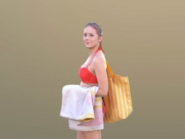 三维扫描写实人物背挎包穿红色比基尼的国外女人