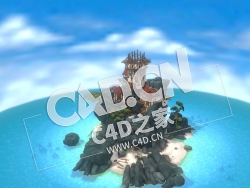 C4D低面海洋孤岛卡通建筑场景模型 Sea Keep "Lonely Watcher"