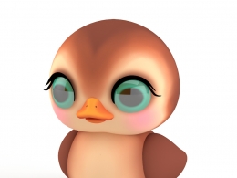 【超高质量Q萌卡通小鸭子3D模型】可爱棕色小鸭精致设计带大眼睫毛多种格式支持个人教育游戏应用