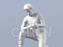 低面多边形卡通人物单膝跪地看相机的男性模型