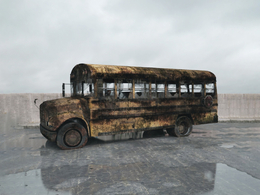 战后损毁车辆模型：战火破坏的校车