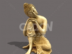 C4D趴在膝盖休息的佛像菩萨模型Buddha
