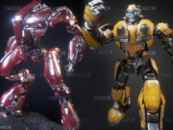 变形金刚大黄蜂和红色战损机器渲染练习文件