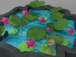 荷花池 绿化园林水池C4D模型 Lotus Pond 3d model