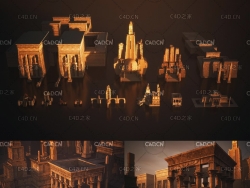 古代文明建筑 中东建筑 庙宇神坛寺庙建筑 KitBash3D - Mini Kit - Ancients