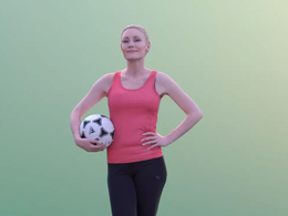 三维扫描写实人物右手抱足球的国外金发女人