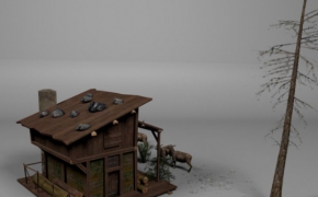 森林小木屋C4D模型 Medieval woodcutrer hut 3d model