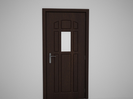 室内门深棕色单块玻璃木门C4D模型下载 Door model