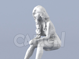 低面多边形卡通人物坐着的长发美女模型